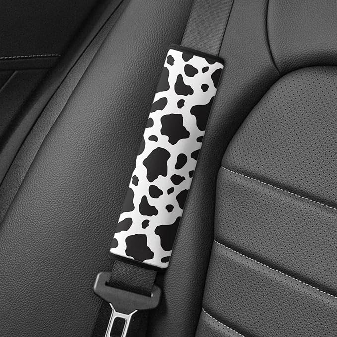 AFPANQZ Cow Print Car Seat Belt Covers Straps Pad Cushion Set for Boys Girls Auto Safety Seatbelt Pads Cushion Auto Accessories Decor Soft Backpack Laptop Bag Straps Shoulder Pad Soft Cushion