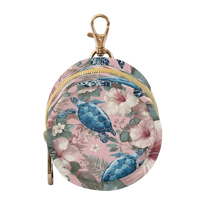 Pacifier Holder with Clip Pacifier Case for Diaper Bag Round Baby Pacifier Pouch Box Bag Portable Sea Turtles and Pink Hibiscus