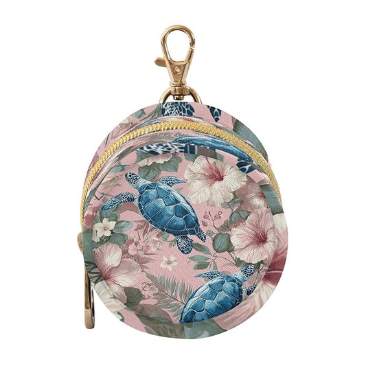 Pacifier Holder with Clip Pacifier Case for Diaper Bag Round Baby Pacifier Pouch Box Bag Portable Sea Turtles and Pink Hibiscus