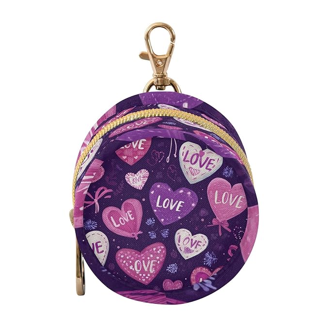 Pacifier Holder with Clip Pacifier Case for Diaper Bag Round Baby Pacifier Pouch Box Bag Portable Valentine Purple Love Heart Bows