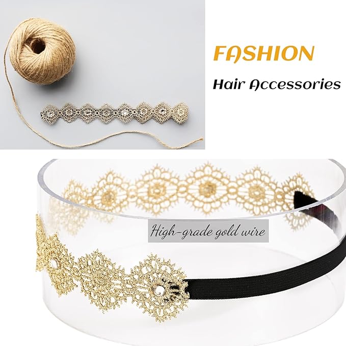 DANMY Baby Girl Super Elastic Headband,Cotton Lace Toddler Hair Band,Infant Soft Turban Hair Accessories Set (gold 1pcs)