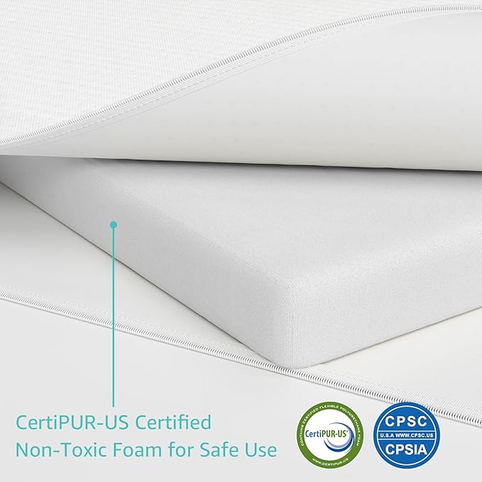 YENING Breathable Pack and Play Mattress Pad 38x26 Waterproof Baby Mattress for Pack N Play Matress Topper Waterproof with Strap