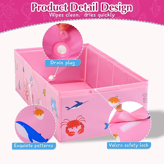 Collapsible Baby Bathtub, Portable Foldable Travel Baby Bath for Infant Toddler, Converts Shower to Tub, No Assembly Folds Flat for Storage, 6M-5 Years, Pink
