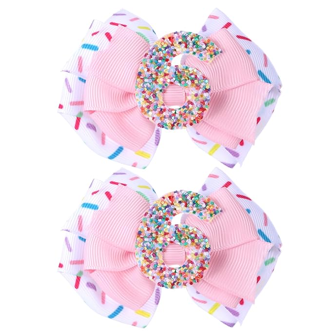 2pcs Birthday Hair Bow for Baby Girls, Sprinkle Confetti 6th Birthday Decorations for Girls, Ice Cream Party Theme Bow Clips for Baby Girls Pink Hair, Happy 6th Birthday Girl Hair Bow Clips