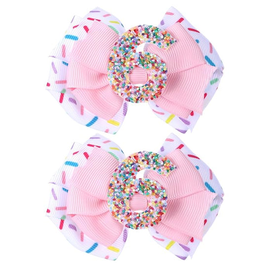 2pcs Birthday Hair Bow for Baby Girls, Sprinkle Confetti 6th Birthday Decorations for Girls, Ice Cream Party Theme Bow Clips for Baby Girls Pink Hair, Happy 6th Birthday Girl Hair Bow Clips