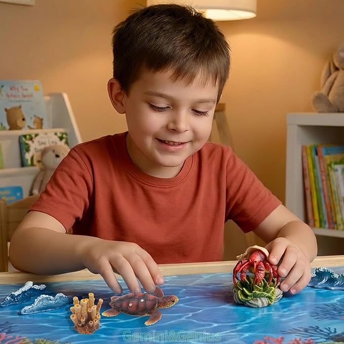 Gemini&Genius Sea Turtle Toys for Kids, Realistic Sea Turtle Action Figure, Sea Turtle Plastic Figurine with Coral Toy, Sea Life Educational Gifts, Play Toys, Collection Toys for Kids