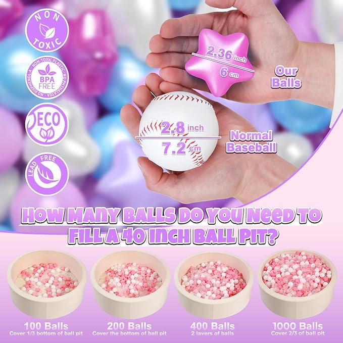 GOGOSO Ball Pit Balls,Plastics Balls for Ball Pit, Stars Hearts Shape for PastelBall for Toddlers Kids