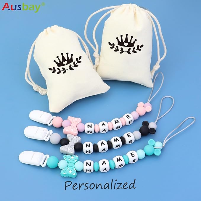 Personalized Pacifier Clip with Name - Customized Handmade Pacifier Holder for Babies, Fits All Pacifiers (Green)