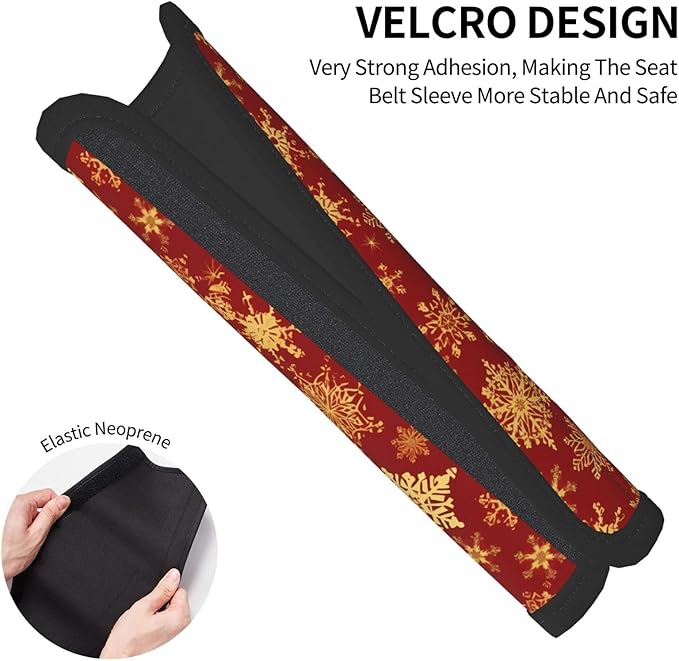 Auto Seat Belt Pads Christmas Golden Snowflake Sweat Absorption Shoulder Strap Cover, Pack of 2, for Womens Mens Adults