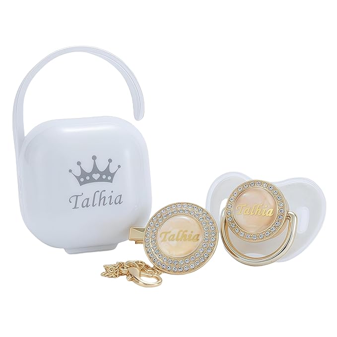 Personalized Bling Pacifier Box and Pacifier Set Unique Gift to New Bron Baby Baby Shower Gift (White)