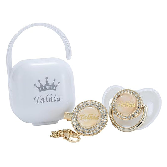 Personalized Bling Pacifier Box and Pacifier Set Unique Gift to New Bron Baby Baby Shower Gift (White)
