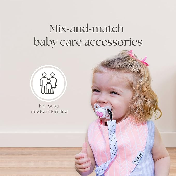Dodo Babies Pacifier Clip & Case Set - Universal Holder Loop & Pacifier Holder - Secure Binkie Clip for Bibs & Car Seat - Durable Water-Resistant Straps for Baby Essentials - 5-Piece Set, Pink & Gray