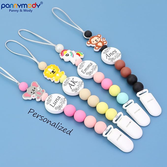 Custom Baby Pacifier Holder Clip with Name, Personalized Name Pacifier Clip for Boys and Girls Fits for Most Pacifiers (Unicorn)