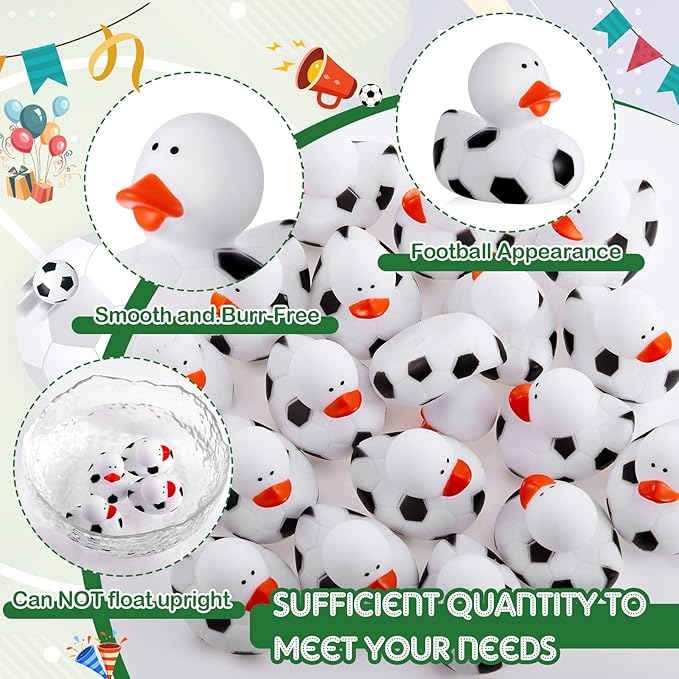 Deekin Rubber Ducks 2 Inch Bulk Sport Party Favors for Team Events Decorations Birthday Party Supplies Club Player Gift(50 Pcs,Soccer)