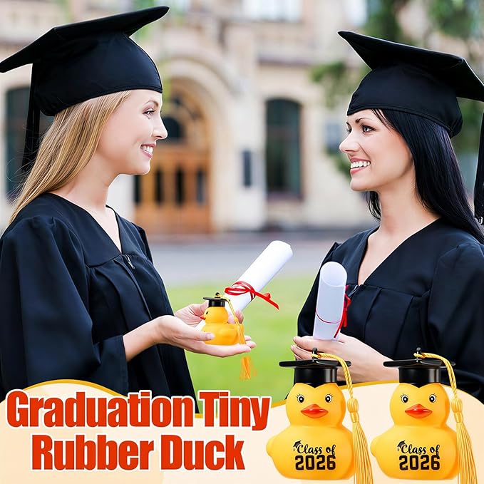Yaomiao 24 Set Graduation Rubber Ducks with Grad Cap Bulk Class of 2026 Graduation Decorations with Card and White Organza Grad Rubber Ducks Gifts for Pool Swimming Party Favors