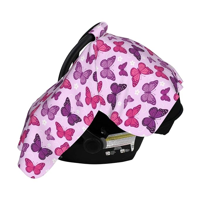 Butterfly Car Seat Canopy Cover for Baby, Nursing Cover for Newborn, Pink Butterfly Baby Girl Stuff Stroller Cover for All Seasons