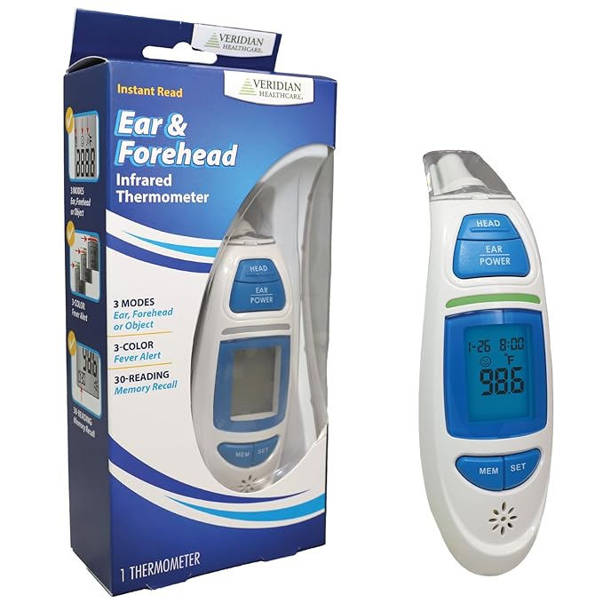 Infrared Thermometer | Ear & Forehead Measurements | for Children & Adults | 3-Color Fever Alert | Instant Accurate Reading | Body, Object, Room | Fahrenheit/Celsius Measurement