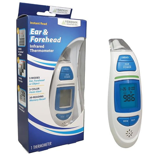 Infrared Thermometer | Ear & Forehead Measurements | for Children & Adults | 3-Color Fever Alert | Instant Accurate Reading | Body, Object, Room | Fahrenheit/Celsius Measurement