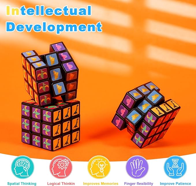 24 Pack Dinosaur Mini Cube Bulk, 1.18 Inch 3x3x3 Small Puzzle Cubes Set, Dinosaur Themed Birthday Party Favors, Classroom Rewards Prizes, Stocking Stuffers, Easter Basket Fillers for Kids
