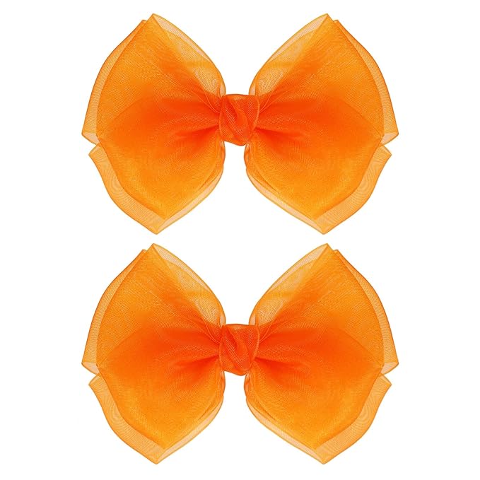Happy Fall Orange Mesh Hair Bow Clips 4" Organza Double Tulle Bow Barrettes Alligator Hair Pins Her Thanksgiving Dress Outfit Decor Accessories Gift for Teens Toddler Girls Kids