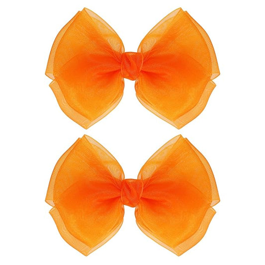 Happy Fall Orange Mesh Hair Bow Clips 4" Organza Double Tulle Bow Barrettes Alligator Hair Pins Her Thanksgiving Dress Outfit Decor Accessories Gift for Teens Toddler Girls Kids