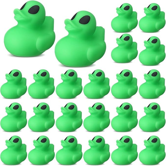 Leyndo 24 Pcs Alien Rubber Duck Bulk for Gifts Alien Birthday Party Supplies Squeaky Green Duck for Adults Floating Pool Bathtub Party Supplies