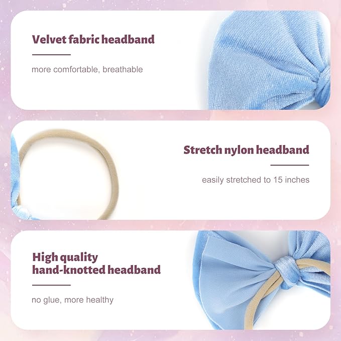 YanJie Velvet Baby Headbands Nylon Baby Girl Bows Soft Handmade Newborn Bows Hair Accessories for Infants Toddlers Child 6 Pack