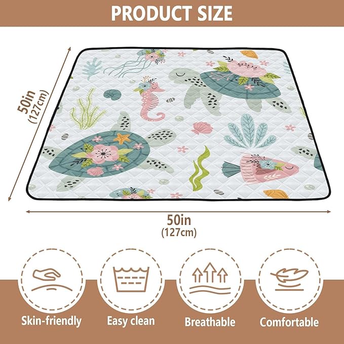 Baby Play Mat Turtle Sea Horse 50 x 50 Playpen Mat Baby Play Mats for Floor Play Gym Crawling Mat Non-Slip Cushioned Baby Playmat for Infants, Babies, Toddlers