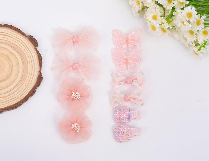 Baby Girls Hair Bow Clips, 10pcs Boutique Cotton Fully Lined Hair Pins, Non Slip Baby Barrettes Accessories for Infants Toddlers Fine Hair by BIANHUAN (Set-D)