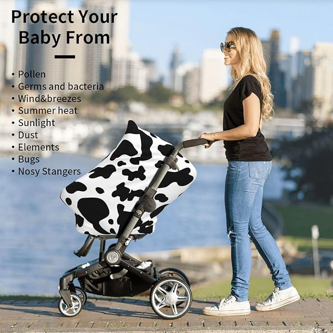 Cow Print Baby Stuff Car Seat Covers Baby Multi-Use Car Seat Canopy Carrier Cover, Breathable Breastfeeding Cover Boys & Girls