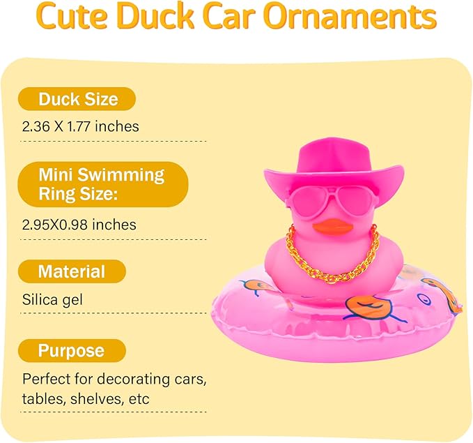 Wonuu Car Accessories Rubber Ducks Dashboard Decorations - Pink Ducks for Dashboard