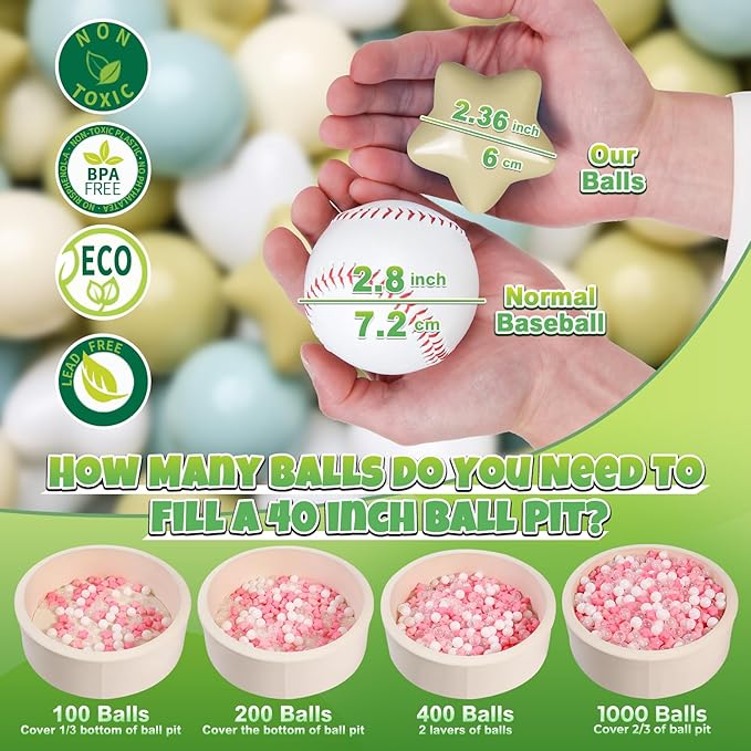 GOGOSO Ball Pit Balls,Plastics Balls for Ball Pit, Stars Hearts Shape for PastelBall for Toddlers Kids