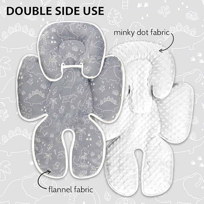 DILIMI Baby Car Seat Head and Body Support, 2-in-1 Infant Car Seat Insert, Soft Cushion for Car Seat, Stroller, Bouncers, Dinosaur