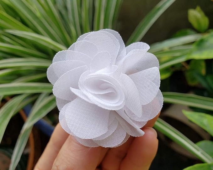 YYCRAFT Pack of 30 Chiffon Flower 1.5" Hair Flower Headband-White