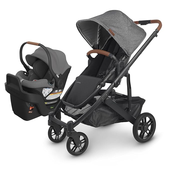 UPPAbaby Travel System, Includes Cruz V2 Stroller + Aria Lightweight Car Seat Combo - Toddler Seat, Rain Shield, Storage Bag, Car Seat, Base + Infant Insert Included - Greyson (Charcoal Mélange)