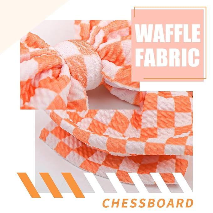 YanJie 2PCS 6’’ Orange Bows for Baby Girls Checkered Headband Tangerine Bow Infants Toddler Hair Accessories Newborn Headbands Hair Bow Baby Clothes