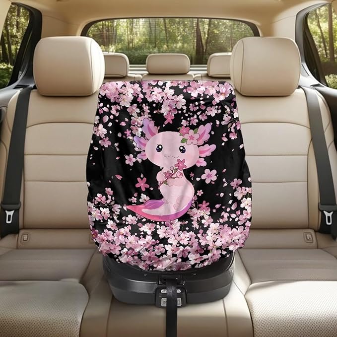 Axolotl Car Seat Cover for Baby Carseat, Cherry Blossom Car Seat Sun Shade Cover, Easy to Install, Sun Protection Reflector UV Ray Helpers
