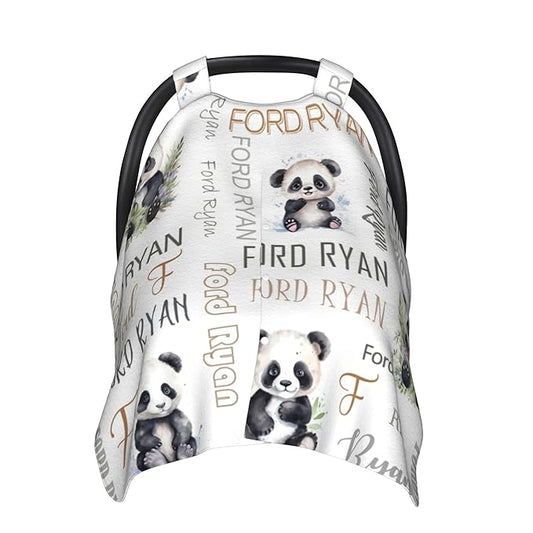 Personalized Winter Baby Car Seat Cover with Name Panda Winter Car Seat Cover for Baby Seat or Stroller Custom Infant Car Seat Covers Minky Blankets Nursing Cover Breastfeeding Scarf