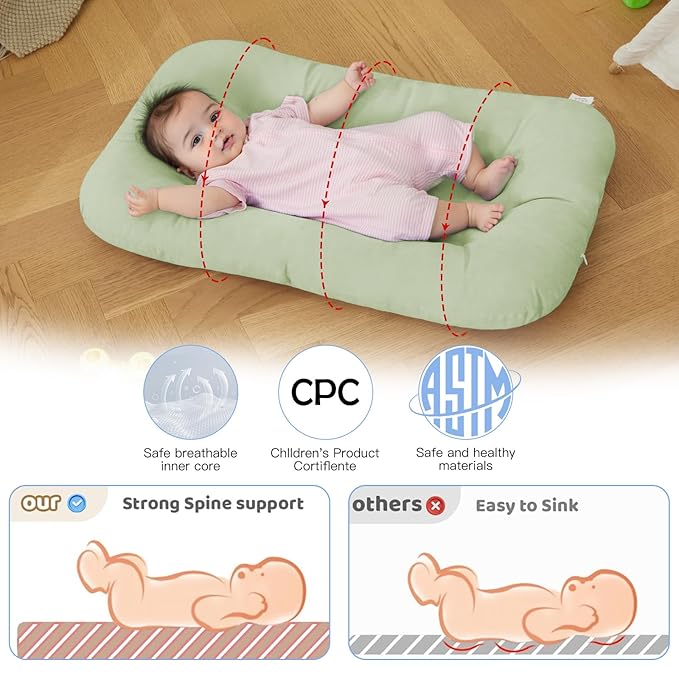 Baby Lounger for Newborn, Bionic Design Baby Lounger, Soft Organic Cotton Breathable Lounger for Infants 0-18 Months (Green)