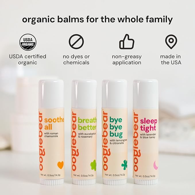 oogiebear Organic Baby Balm 4-Pack – Nose-to-Toe, Breathing Rub, Bug Away & Sleep Balm – Natural & Organic Soothing Care for Babies & Toddlers