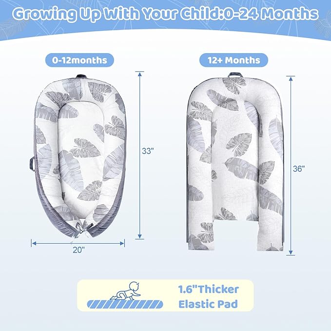 Baby Lounger, Baby Lounger for Newborn 0-24 Months, Premium Soft & Breathable Infant Lounger, Pure Cotton Baby Nest for Boys & Girls, Portable Newborn Lounger for Travel and Home.