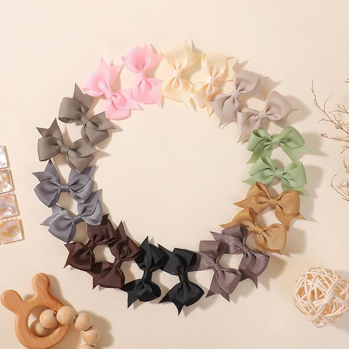 yoyokid 20PCS 2 Inch Baby Hair Bows for Girls, Mini Grosgrain Ribbon Alligator Clips for Infants Toddlers in Pairs, 10 Colors A