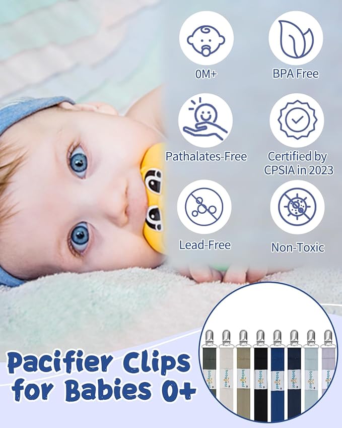 babygoal Baby Neutral Pacifier Clips, 8 Pack Binky Paci Holder Clip for Babies Boys and Girls Fits Most Pacifiers and Binkies