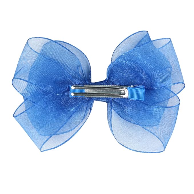 5.5-Inch Organza Double Hair Bows Alligator Clips Hair Accessories for Girls Toddler Kids Children Teens -Royal Blue