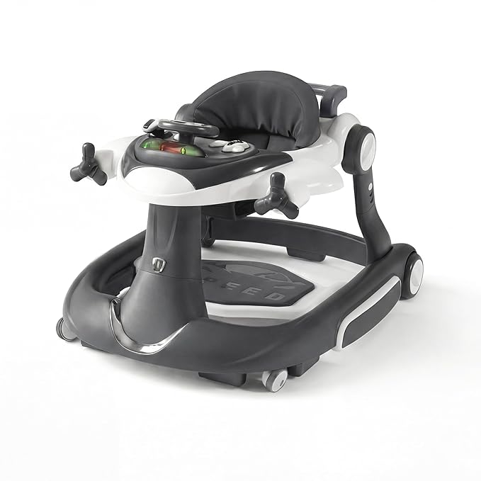 7 in 1 Foldable Baby Walker, Infant Activity Walker w/Adjustable Height, Detachable Play Tray with Music & Light, Baby Push Walker with Wheels for Boys Girls 7-18 Months, Speed Control, Gray
