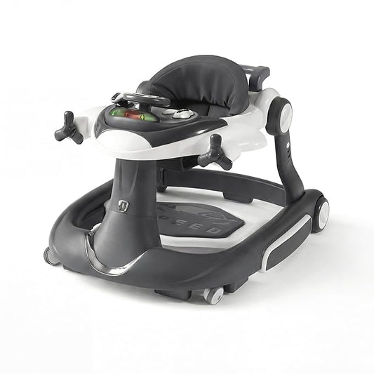 7 in 1 Foldable Baby Walker, Infant Activity Walker w/Adjustable Height, Detachable Play Tray with Music & Light, Baby Push Walker with Wheels for Boys Girls 7-18 Months, Speed Control, Gray