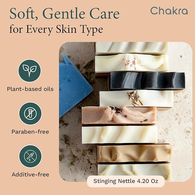 Chakra Nettle Bar Soap - Paraben & Additive Free Handmade Soap Bar for Face, Body and Hands, Gentle Cleansing for Daily Skin Care, 4.23 oz