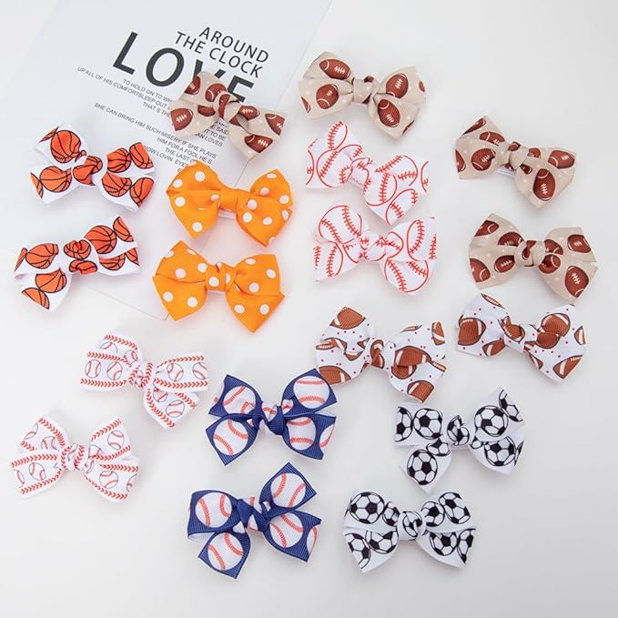 6Pcs Football Hair Bow Clip Baby Girls Sport Soccer Bow Hair Clip Infant Toddler Bowknot Hair Bow, Soccer Gifts for Girls Soccer Team ZFJ47 (Football Set)