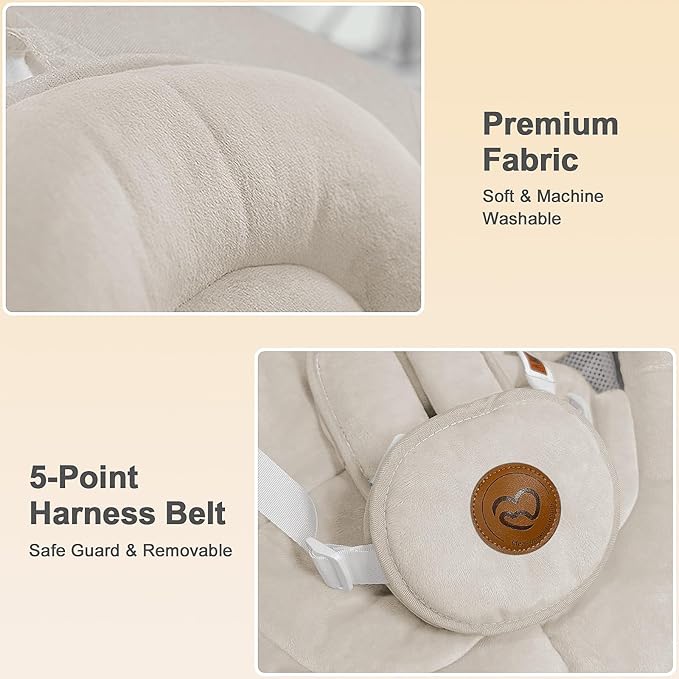 Baby Swings for Infants, FasonBaby Electric Baby Swing with Music Speaker, 5 Speeds, Remote Control and Bluetooth - Portable Infant Swing for Indoor and Outdoor (Beige)