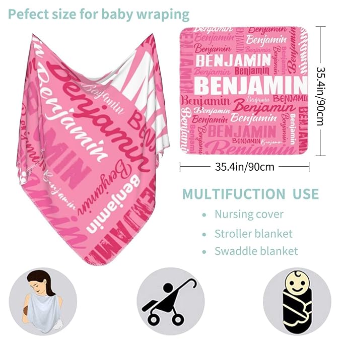 Personalized Baby Car Seat Cover for Boys Girls, Custom Monogram Nursing Covers for Breastfeeding with Name, Infant Stroller Cover, Optional Baby Bib, Baby Swaddle Set for Newborn Infant